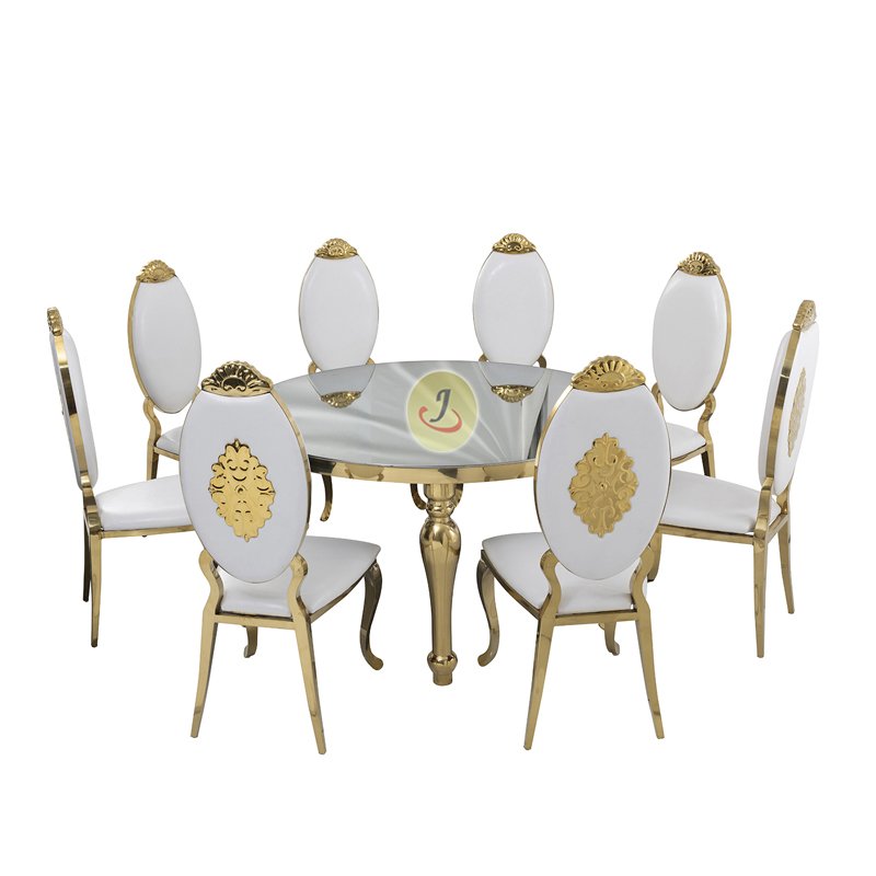 factory price mirror glass top gold stainless steel used round banquet event tables for sale