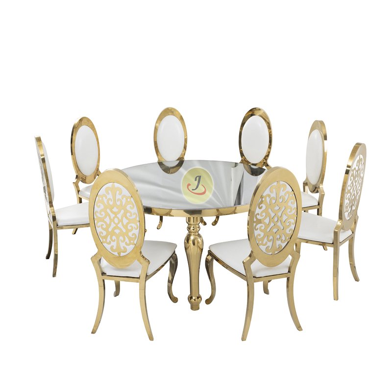 factory price mirror glass top gold stainless steel used round banquet event tables for sale