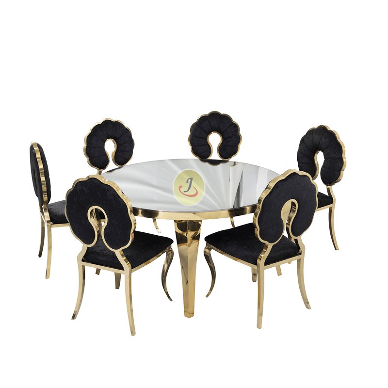 factory price mirror glass top gold stainless steel used round banquet event tables for sale