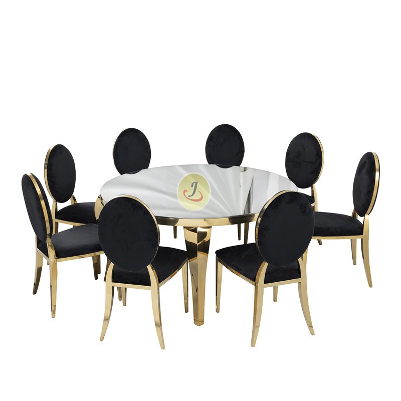 factory price mirror glass top gold stainless steel used round banquet event tables for sale