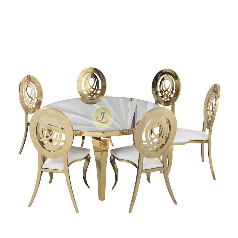 factory price mirror glass top gold stainless steel used round banquet event tables for sale