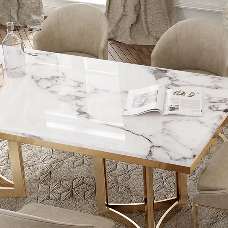 Modern Luxury 4 Seater 6 8 Dining Room Furniture Dinning Table and Chair Set White Marble Top Nordic Marble Dining Table Set