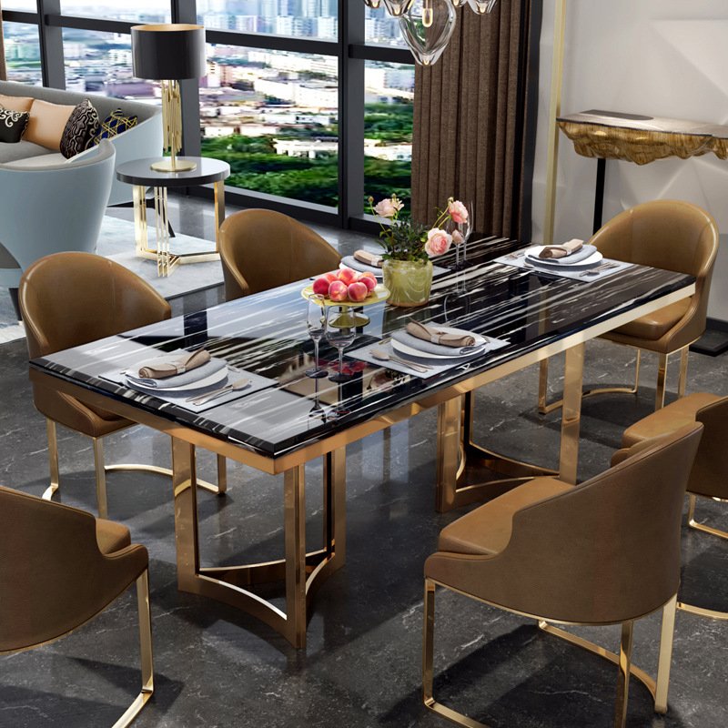 Modern Luxury 4 Seater 6 8 Dining Room Furniture Dinning Table and Chair Set White Marble Top Nordic Marble Dining Table Set