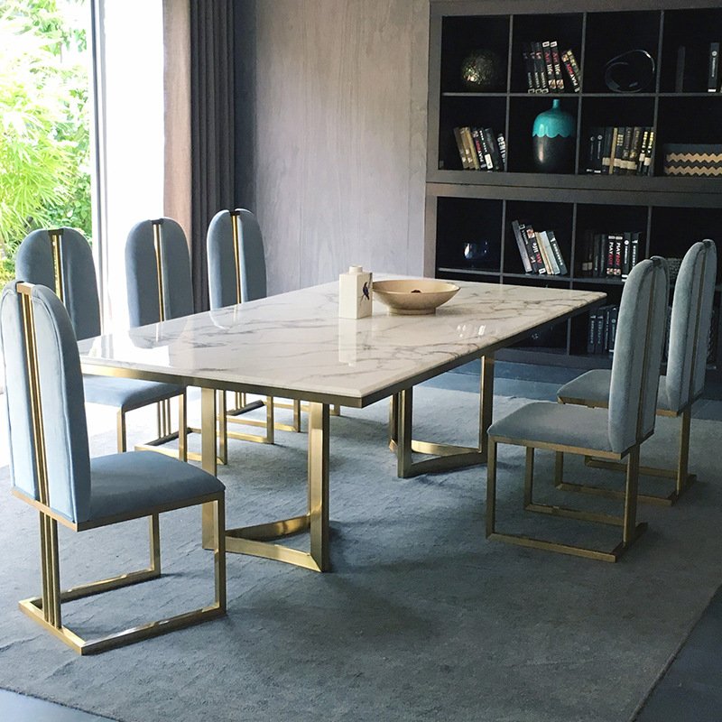 Modern Luxury 4 Seater 6 8 Dining Room Furniture Dinning Table and Chair Set White Marble Top Nordic Marble Dining Table Set