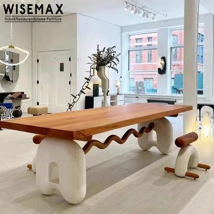 WISEMAX FURNITURE restaurant furniture natural solid wood top rectangle shaped dining table modern dining room table set for 6