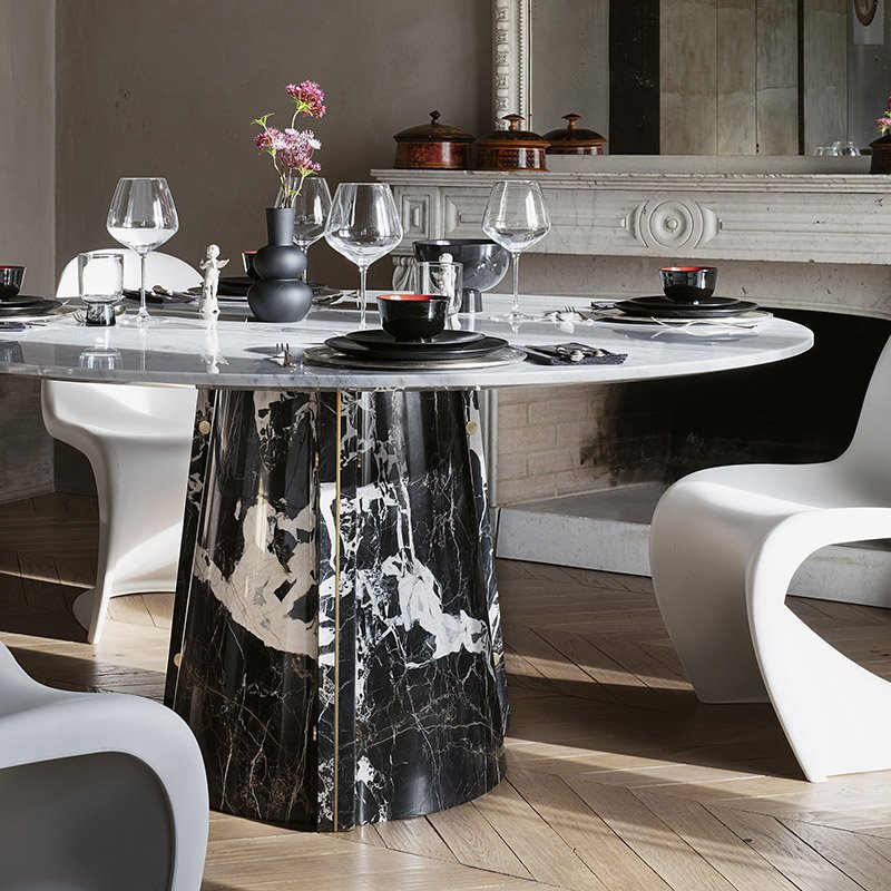 Modern light luxury simple natural marble / tempered glass household dining table hotel marble dining table round dining table
