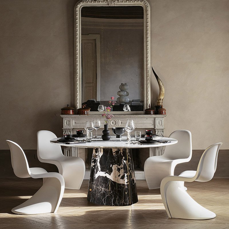 Modern light luxury simple natural marble / tempered glass household dining table hotel marble dining table round dining table