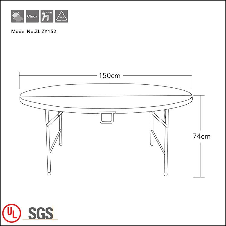Portable camping round folding table outdoor dining party plastic folding table for wedding events