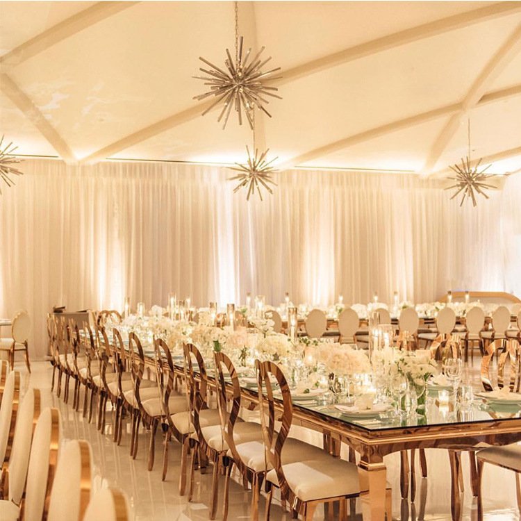Events Wedding Party Gold Steel White MDF Top Wedding Dining Table