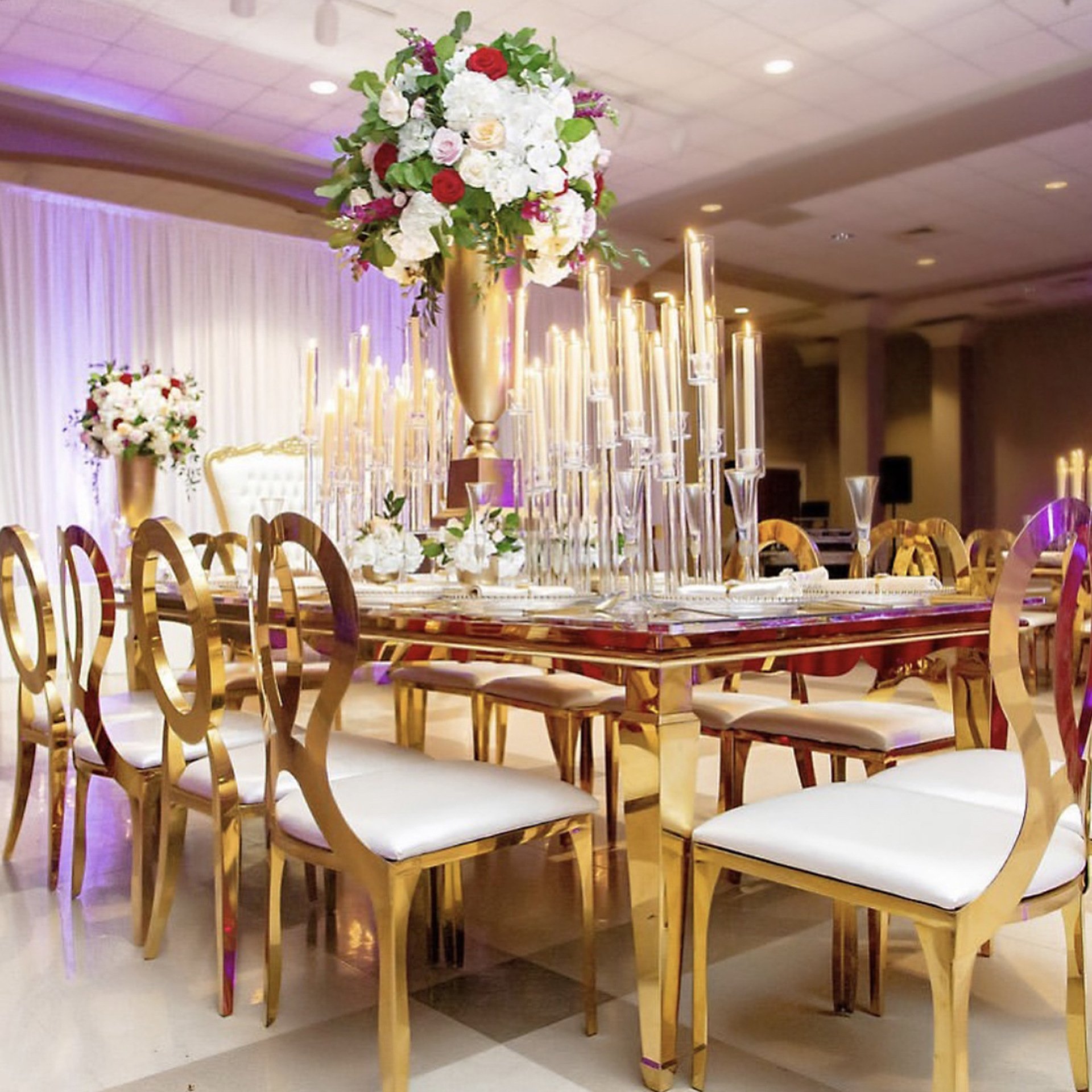 Events Wedding Party Gold Steel White MDF Top Wedding Dining Table