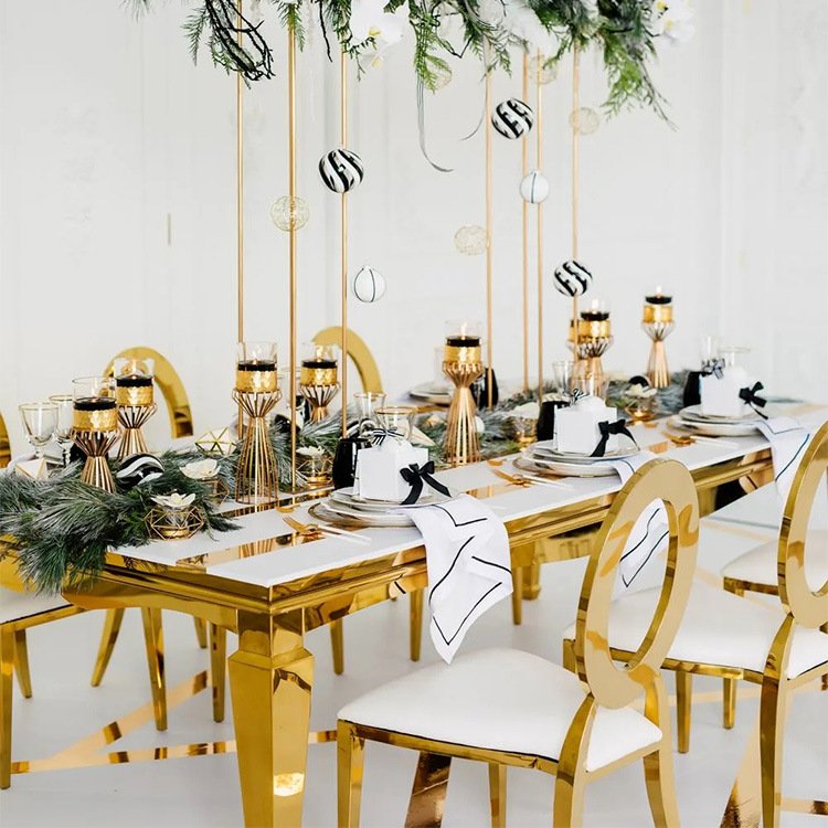 Events Wedding Party Gold Steel White MDF Top Wedding Dining Table