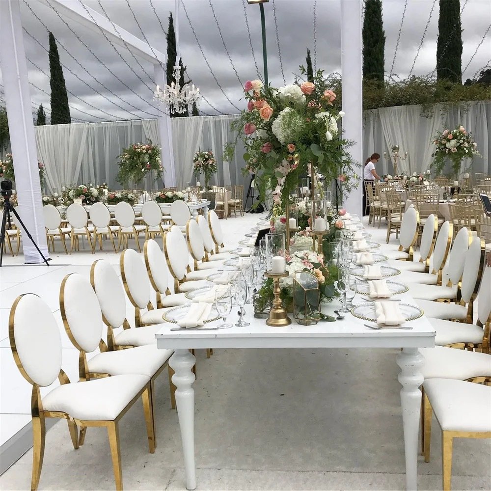 Events Wedding Party Gold Steel White MDF Top Wedding Dining Table
