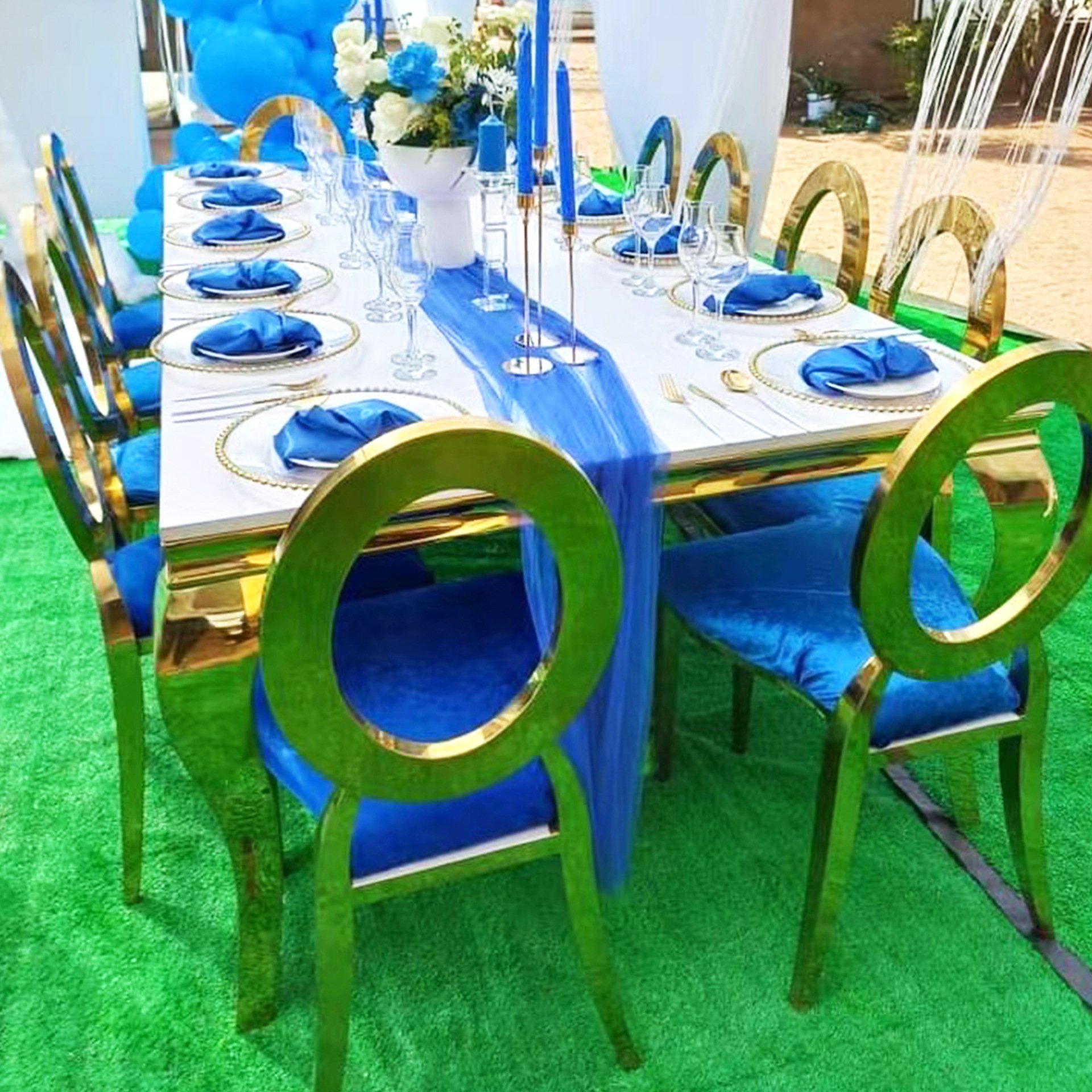 Events Wedding Party Gold Steel White MDF Top Wedding Dining Table