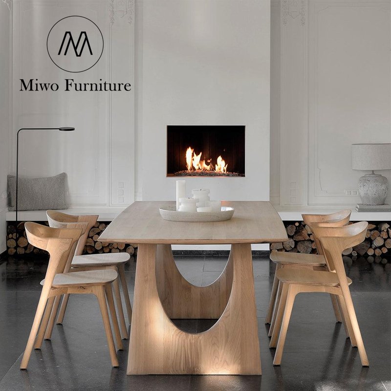 Modern simple Handcraft restaurant Rectangular Natural Oak Solid Wood Dining Table Set for 6 4 Seater Design custom furniture