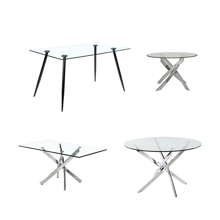 New Luxury Household Portable Dining Room Furniture Solid Metal Legs Round Glass Top Dining Table