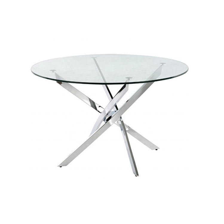 New Luxury Household Portable Dining Room Furniture Solid Metal Legs Round Glass Top Dining Table