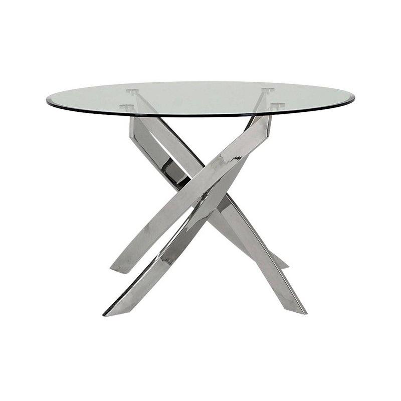 New Luxury Household Portable Dining Room Furniture Solid Metal Legs Round Glass Top Dining Table
