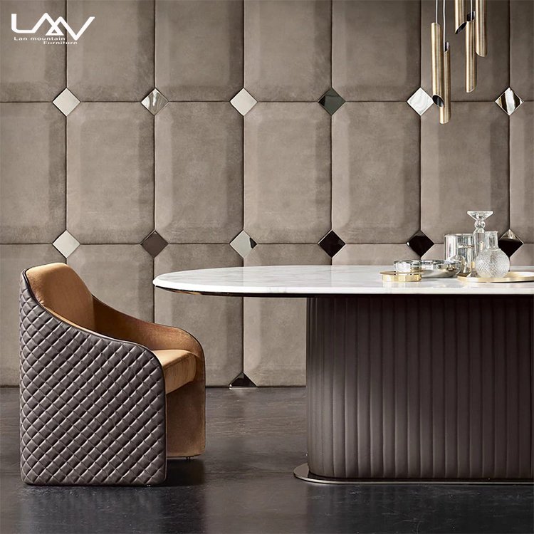 Modern Luxury Stainless Steel Base Marble Top Dining Table Villa Dining room Oval Marble Dining Table Set Furniture