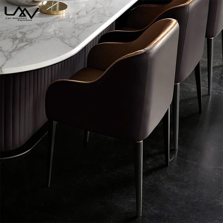 Modern Luxury Stainless Steel Base Marble Top Dining Table Villa Dining room Oval Marble Dining Table Set Furniture