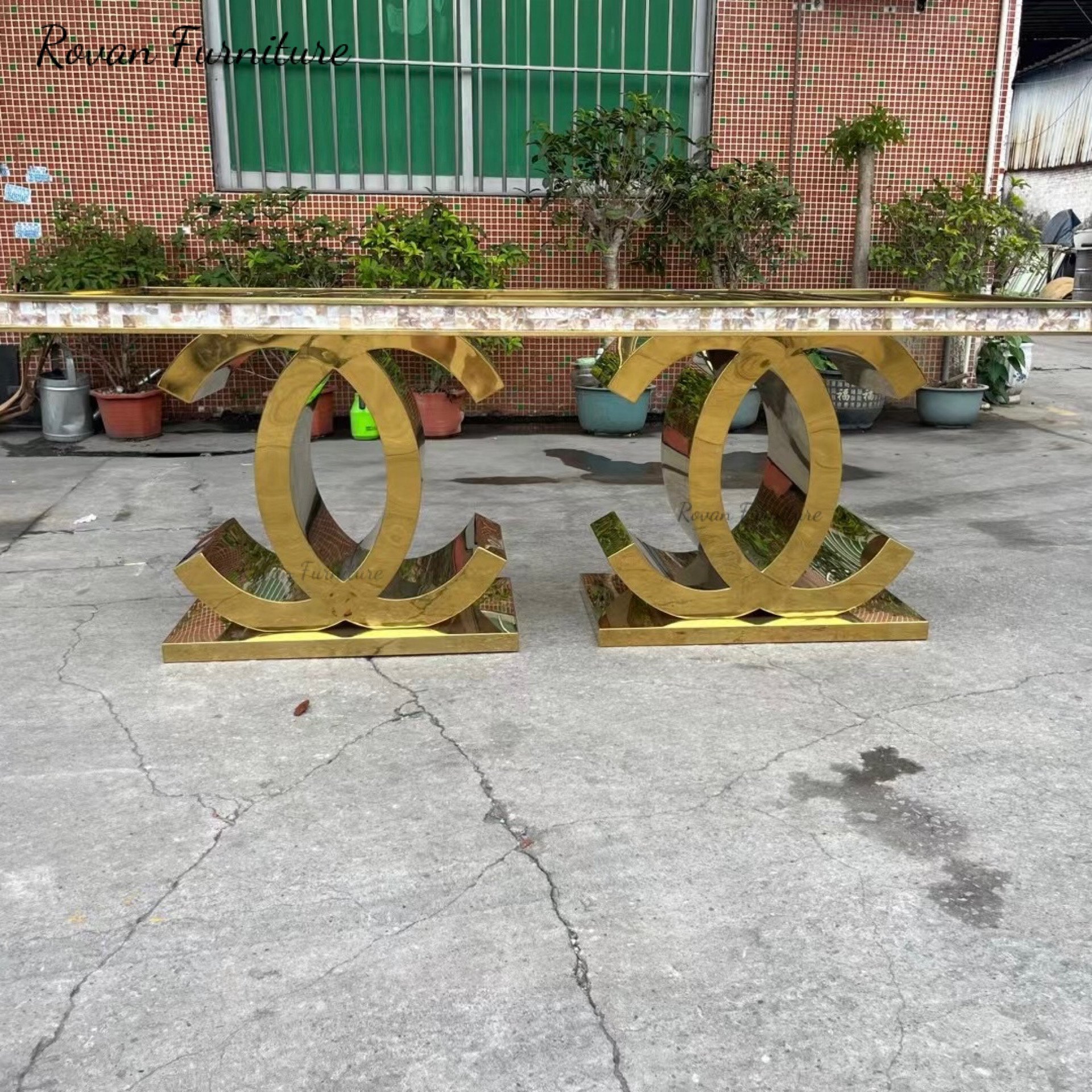 Classic design popular style gold stainless steel wedding table decor rectangular tables for event dining used