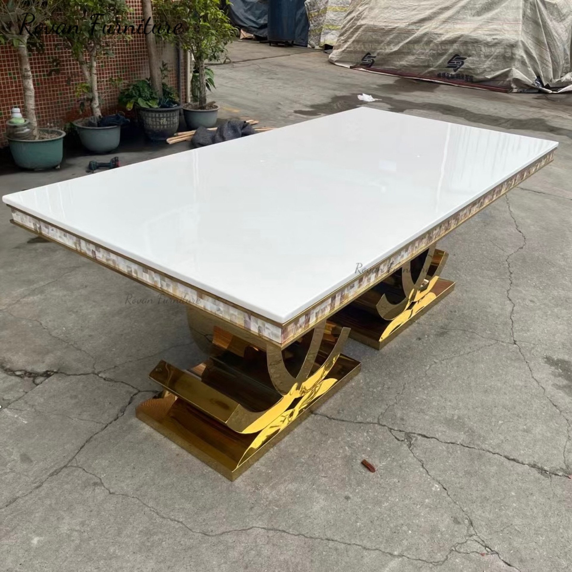 Classic design popular style gold stainless steel wedding table decor rectangular tables for event dining used