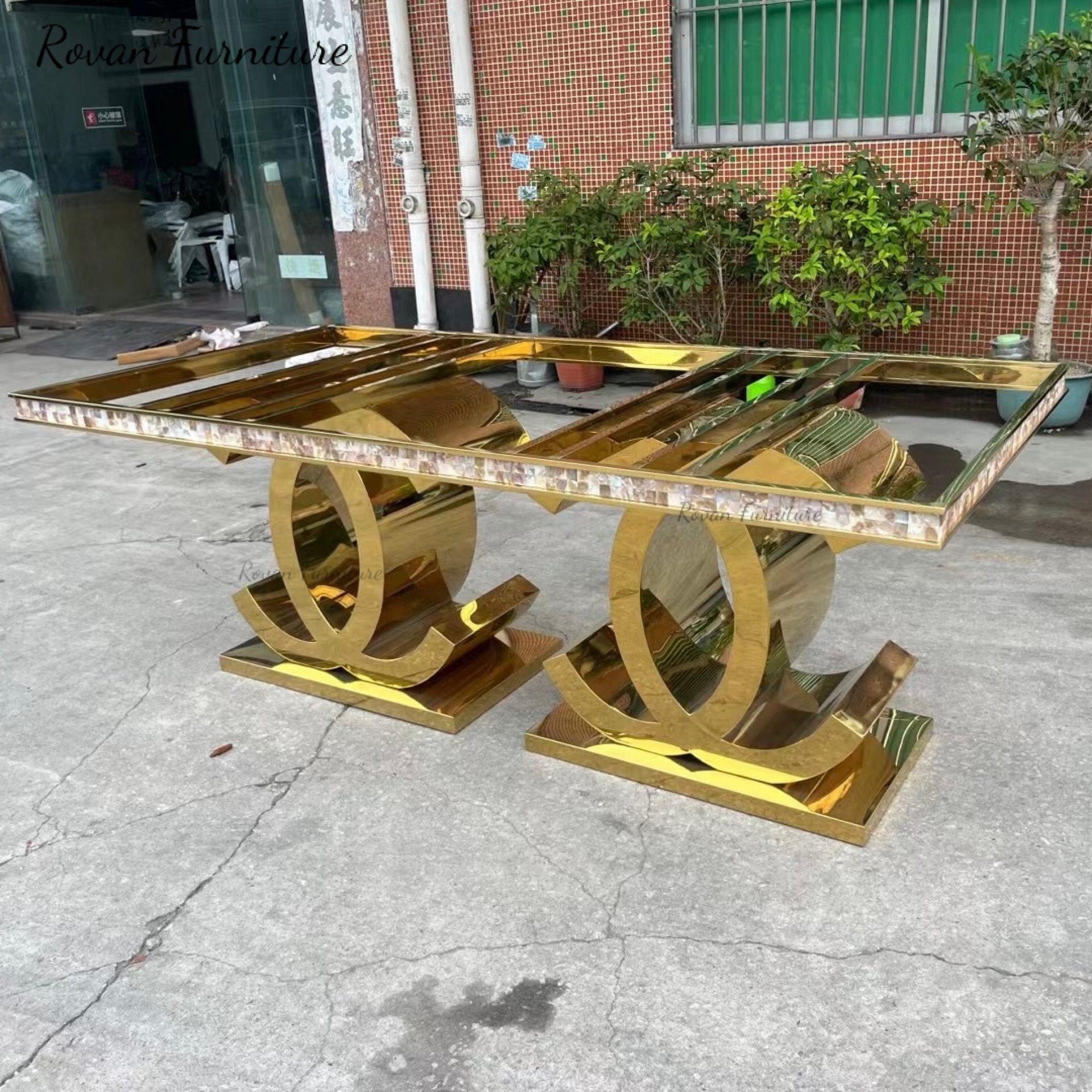 Classic design popular style gold stainless steel wedding table decor rectangular tables for event dining used