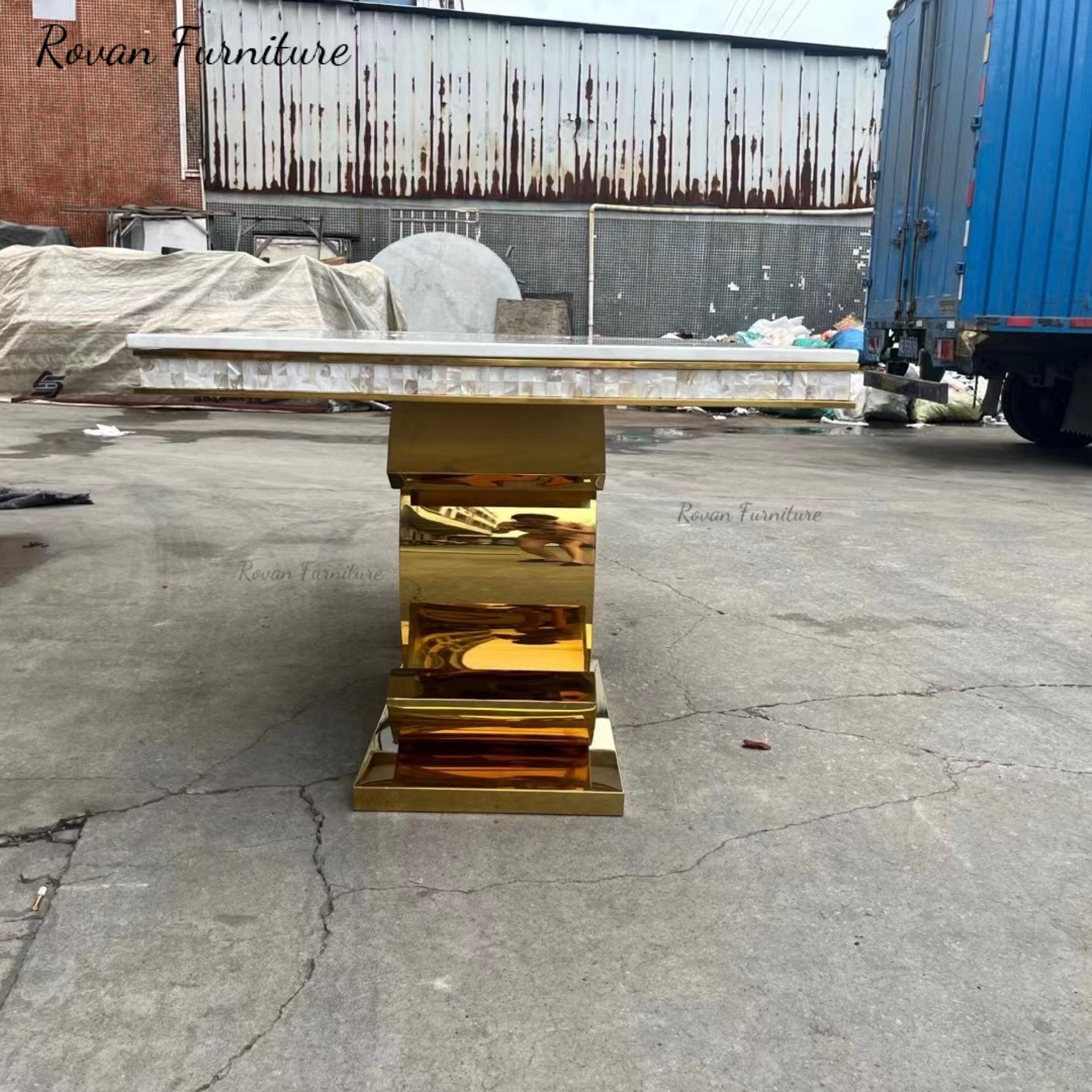 Classic design popular style gold stainless steel wedding table decor rectangular tables for event dining used