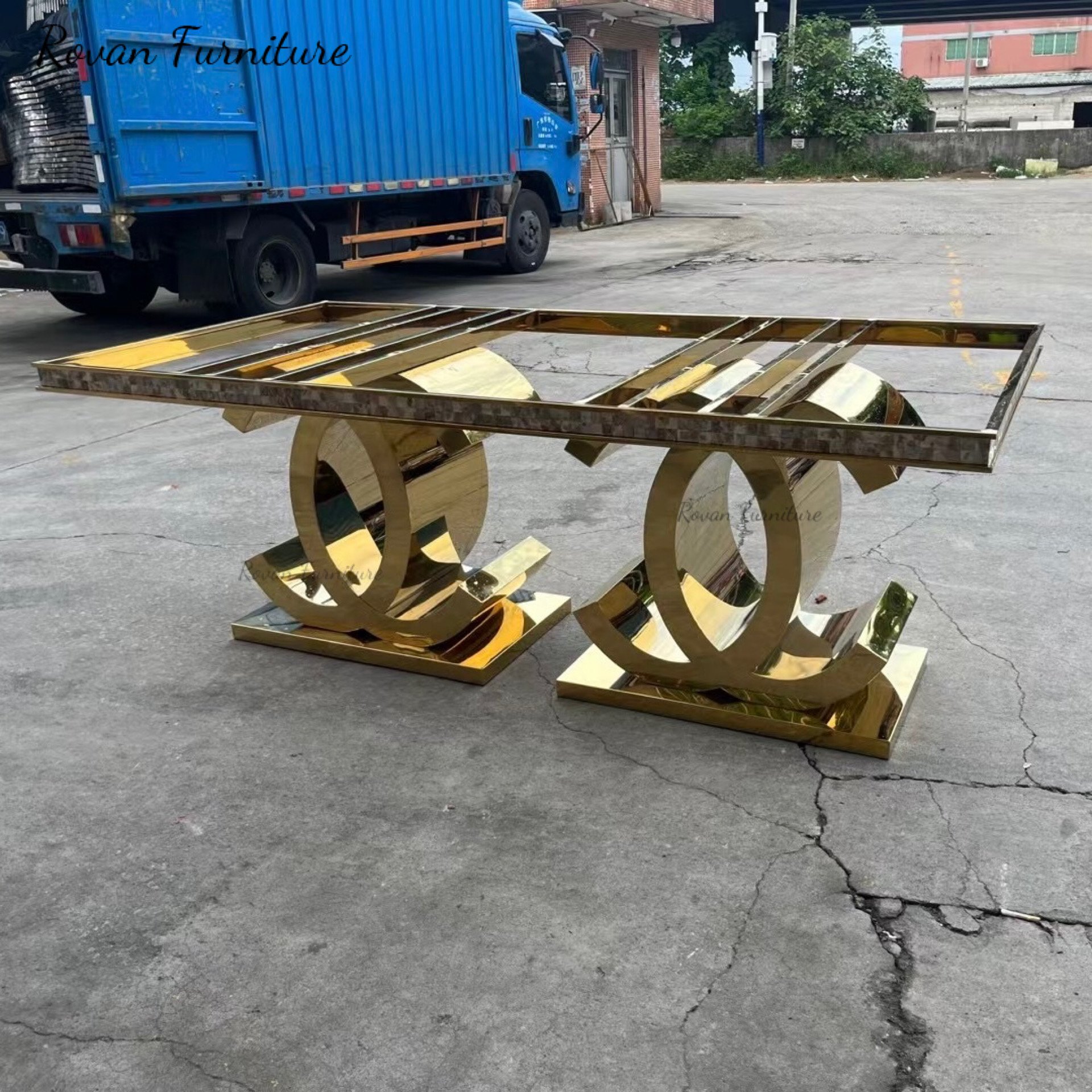 Classic design popular style gold stainless steel wedding table decor rectangular tables for event dining used