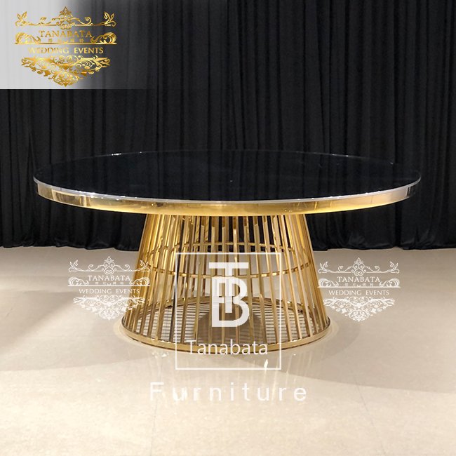Banquet Wedding Gold Stainless Steel Round Banquet Dining Table Set