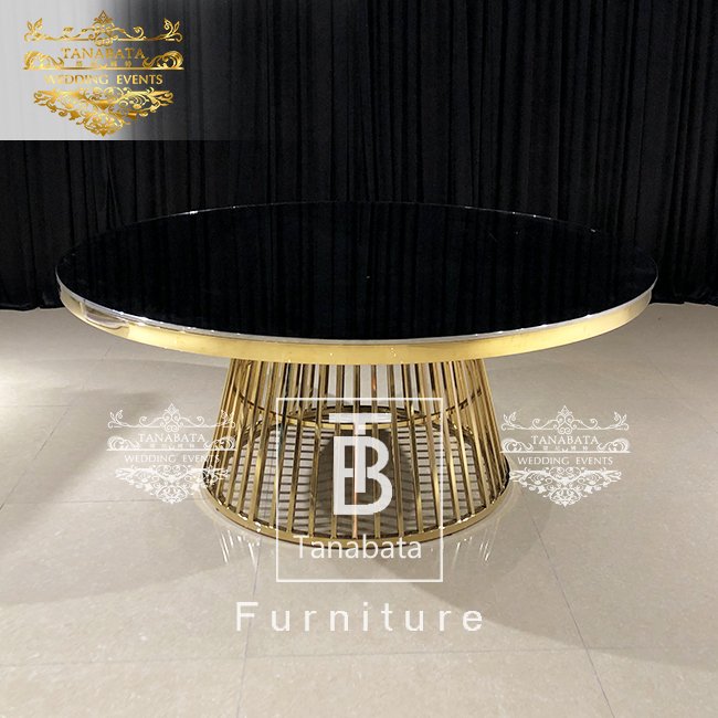 Banquet Wedding Gold Stainless Steel Round Banquet Dining Table Set