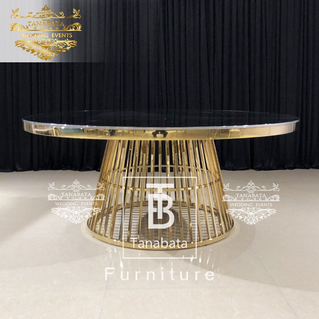 Banquet Wedding Gold Stainless Steel Round Banquet Dining Table Set