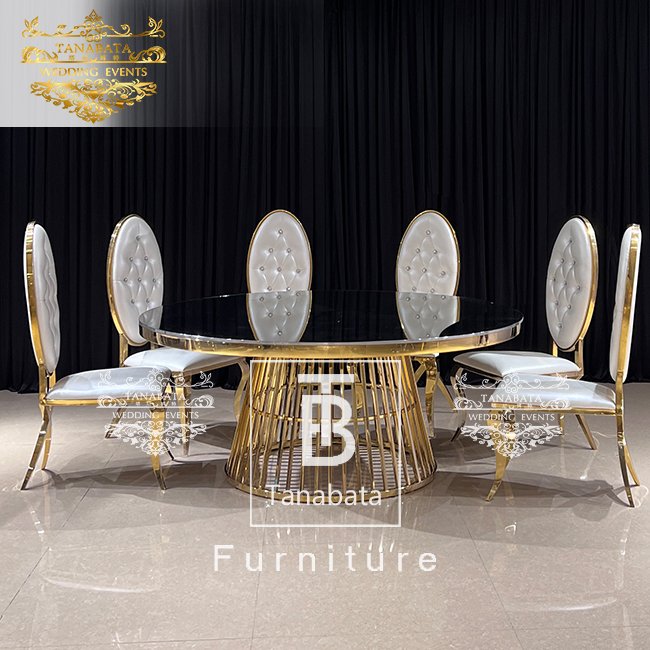 Banquet Wedding Gold Stainless Steel Round Banquet Dining Table Set