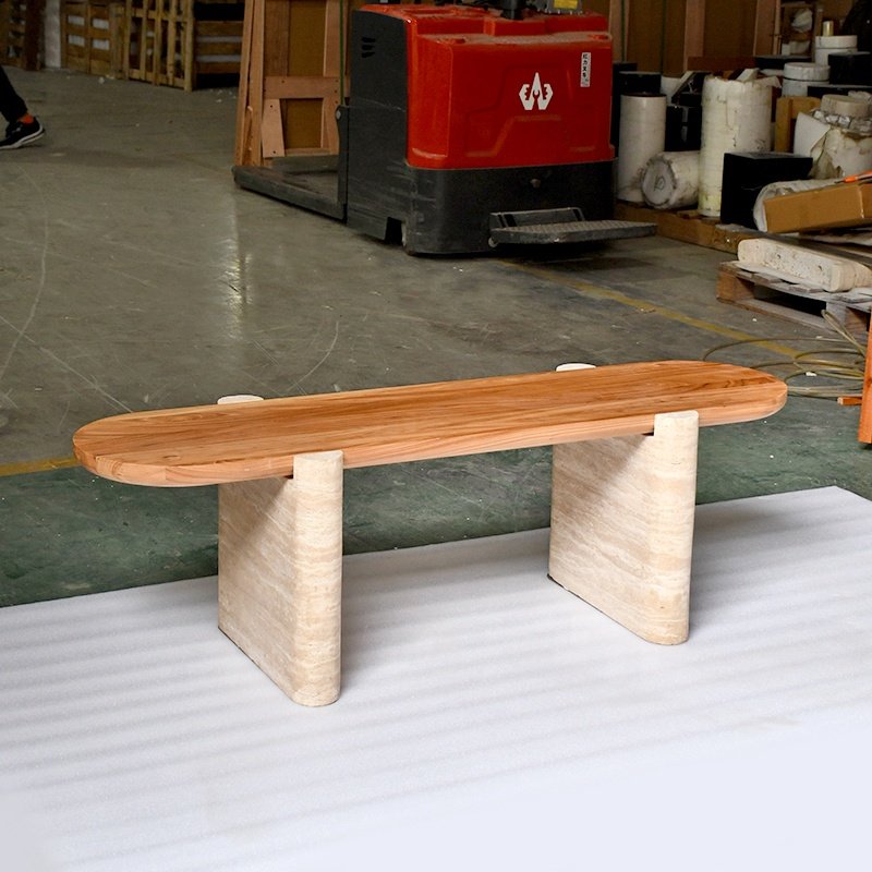 Nordic modern solid wood oak top dining tables living room long low stone travertine wooden dining table