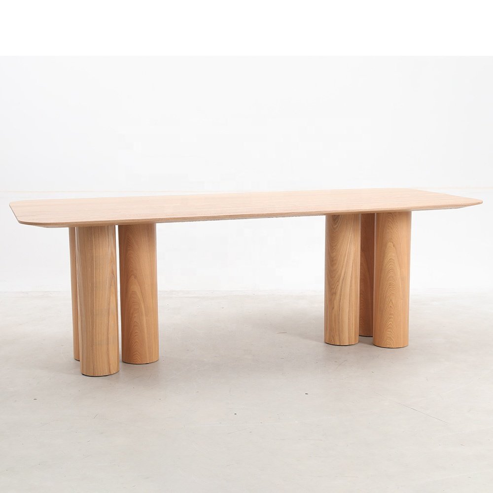 Scandinavian recycled Rectangle Simplicity Solid Wood Conference Office Desk creative Column Leg Dining Table