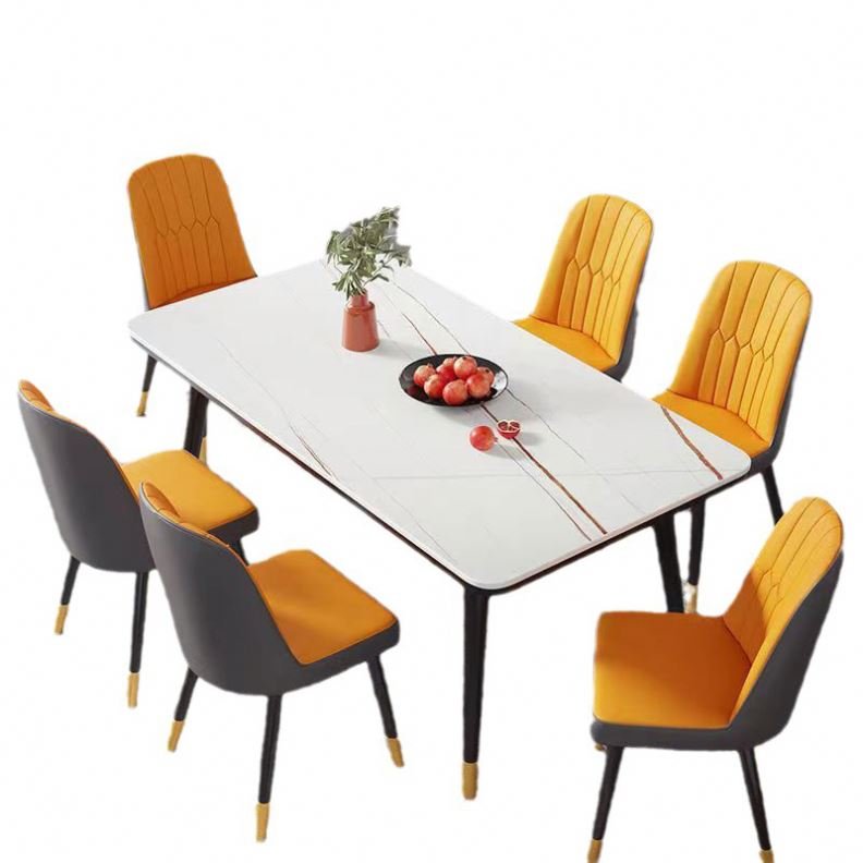 Modern Luxury Golden Stainless Dining Table With Marble Top Dining Room Furniture Restaurant Dining Table Set With Chairs