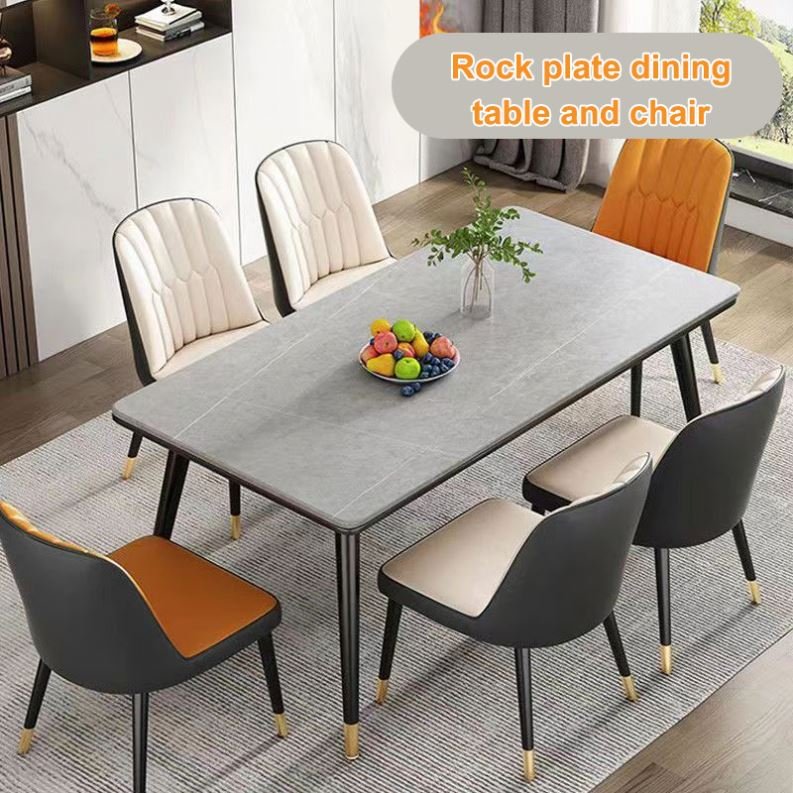 Modern Luxury Golden Stainless Dining Table With Marble Top Dining Room Furniture Restaurant Dining Table Set With Chairs