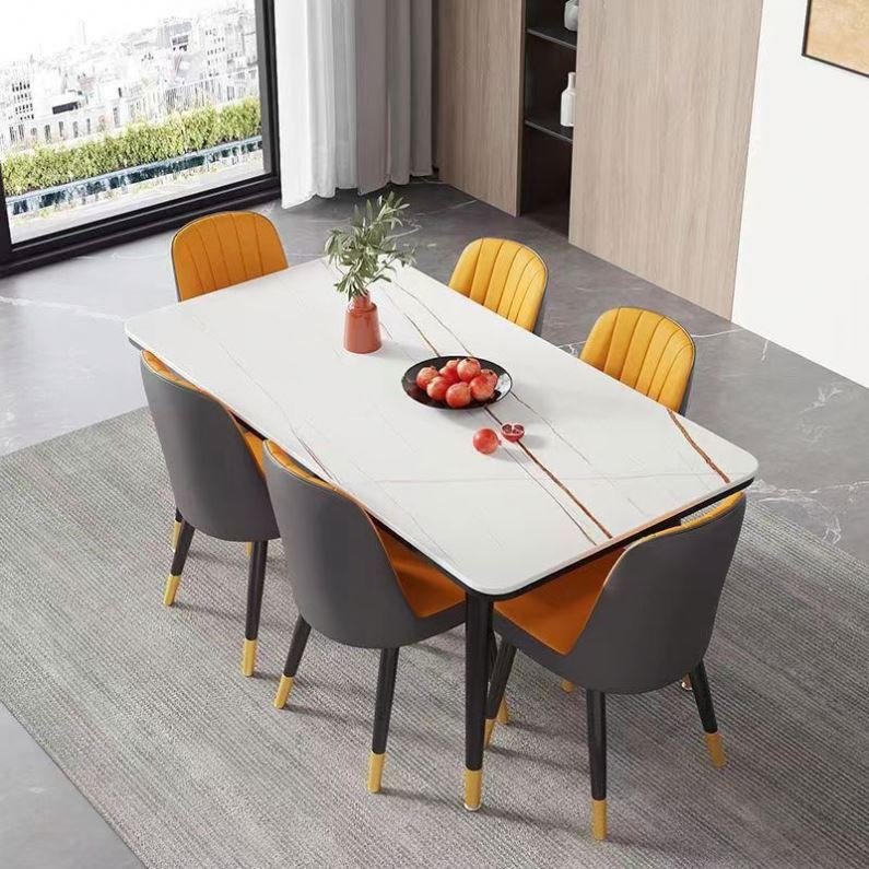 Modern Luxury Golden Stainless Dining Table With Marble Top Dining Room Furniture Restaurant Dining Table Set With Chairs