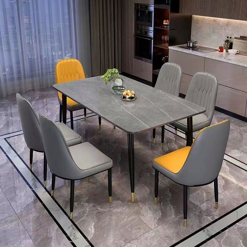 Modern Luxury Golden Stainless Dining Table With Marble Top Dining Room Furniture Restaurant Dining Table Set With Chairs