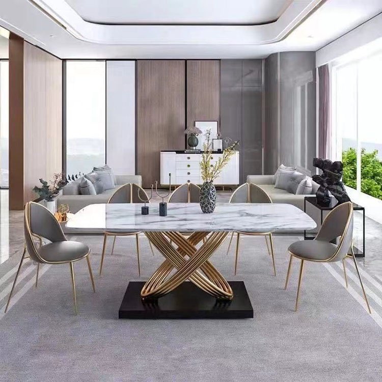 High quality modern 6 chairs white dinning table set dining table 6 seats dining table set with chairs