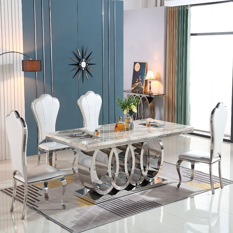 High quality modern 6 chairs white dinning table set dining table 6 seats dining table set with chairs