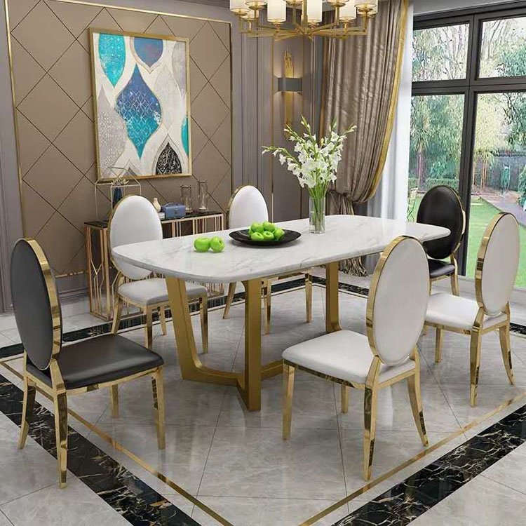 High quality modern 6 chairs white dinning table set dining table 6 seats dining table set with chairs