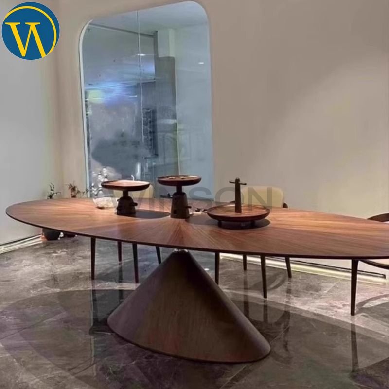 Luxury High End Flying Saucer Solid Walnut Dining Room Furniture Modern 8 10 Seat Dining Table Round Rotating Dining Table