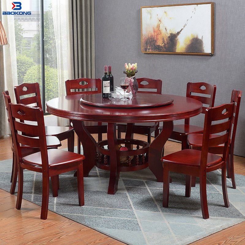 8 Seat Wooden Rotating Dining Round Table And Chair