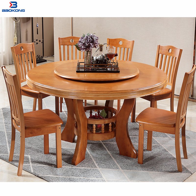 8 Seat Wooden Rotating Dining Round Table And Chair