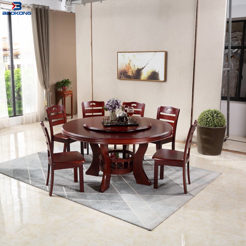 8 Seat Wooden Rotating Dining Round Table And Chair
