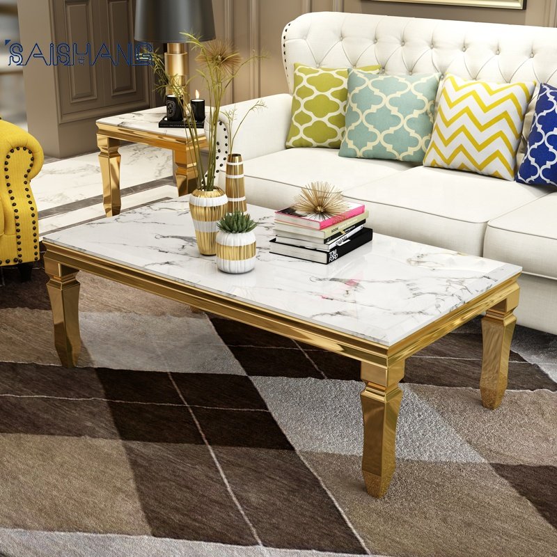 Foshan factory Steel Dining table 8 chairs metal white marble top square table dining room furniture