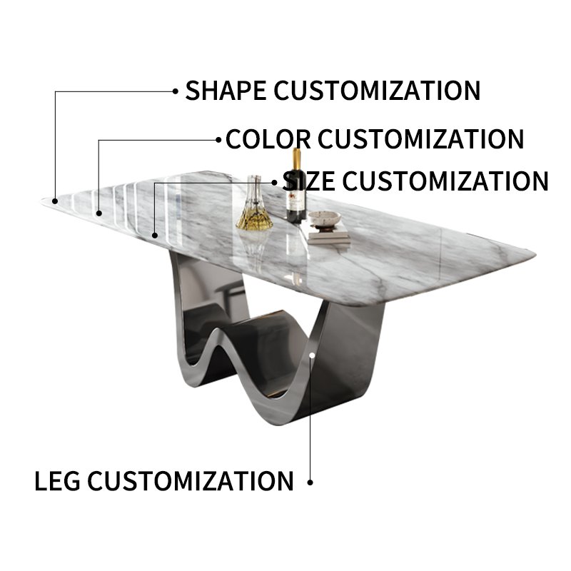 Customize Modern Luxury Dining Table With Marble Top Sintered Stone Stainless Steel Base Dining Table for Dining Room Concrete