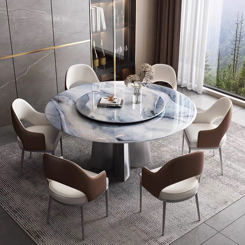 Modern luxury marble round dining table room set with rotating centre for 6 8 10 chairs dinning tables sets chair furniture home