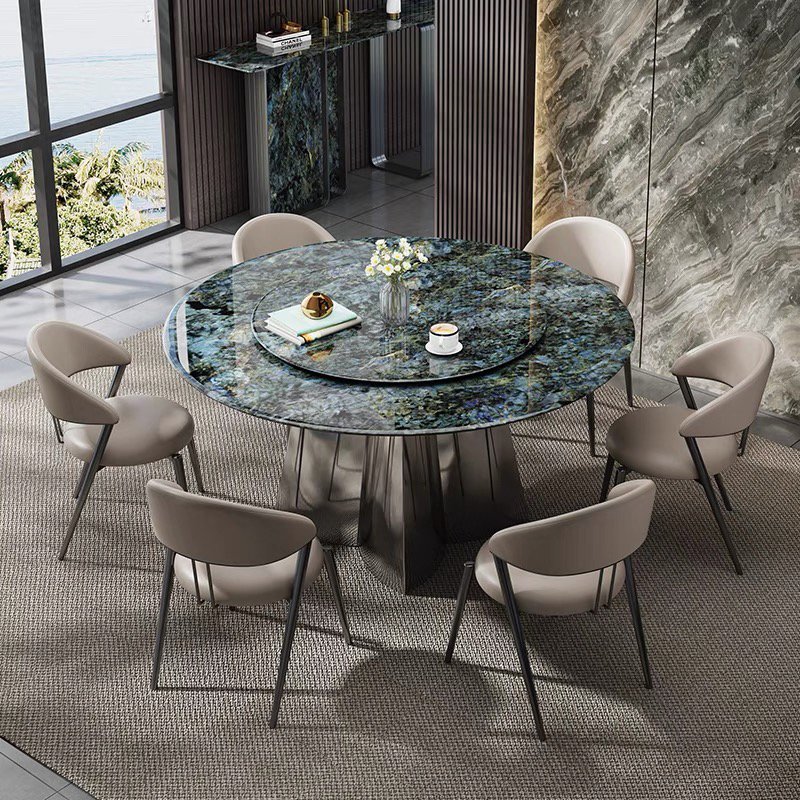 Modern luxury marble round dining table room set with rotating centre for 6 8 10 chairs dinning tables sets chair furniture home