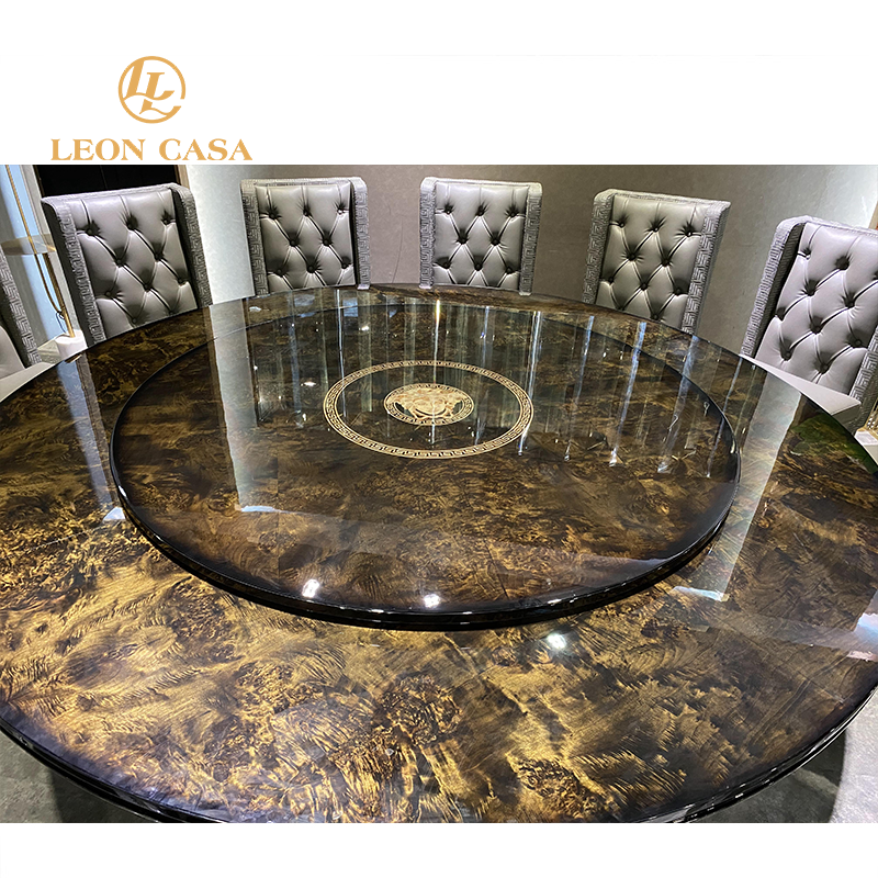 Customized high quality wooden dning table 8 seater with lazy susan large turntable luxury round wood dining table